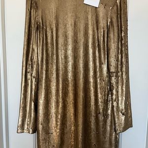 Gold metallic dress long sleeve mini